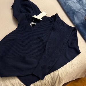 Pink Rose Deep Blue Ribbed Sweater